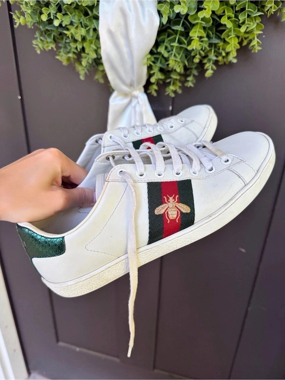 Gucci Ace Embroidered Bee Sneaker White & Green